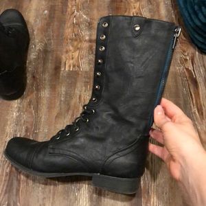 Steve Madden Black Leather Combat Boots